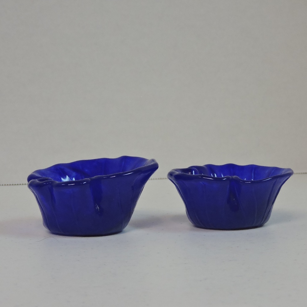 Two Cobalt Blue Hand Blown Glass Votive Candle Holders